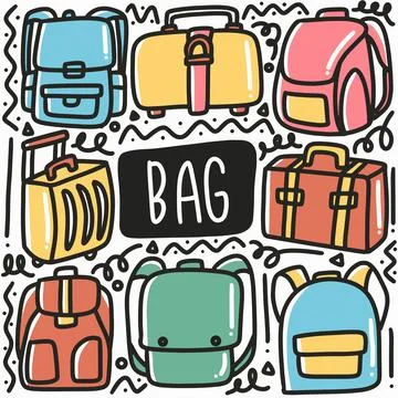 Hand drawn bag doodle set Stock Illustration