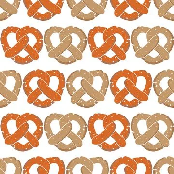 Hand-drawn Baked Pretzel vector seamless pattern Stock Illustration