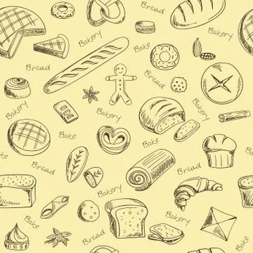 Hand drawn bakery doodles vector seamless pattern Stock Illustration