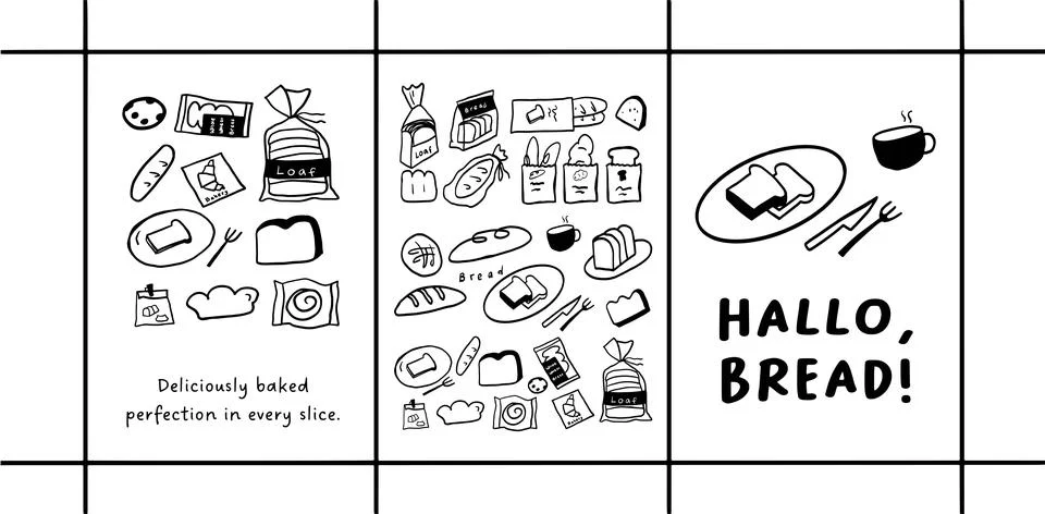 Hand-Drawn Bakery Poster with Bread and Pastry Illustrations Stock Illustration