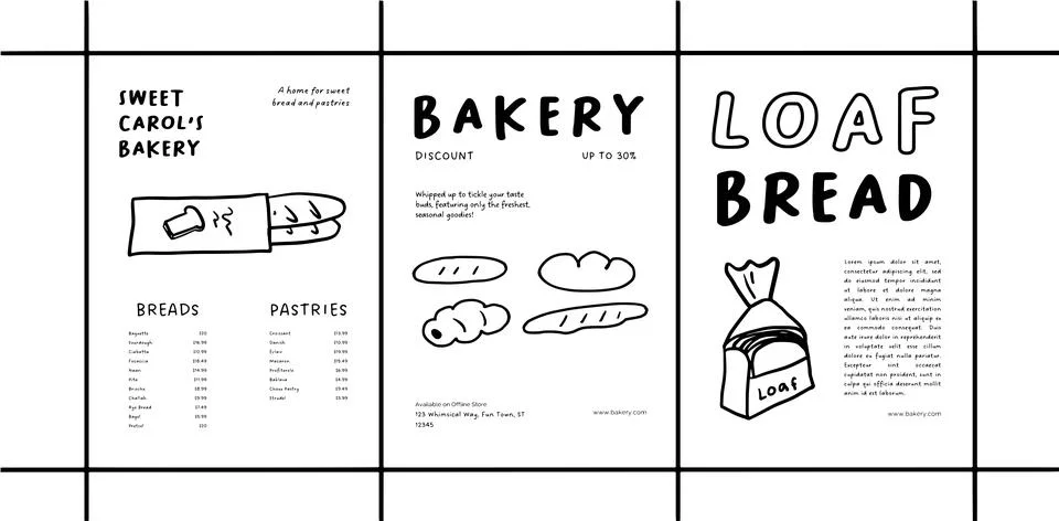 Hand-Drawn Bakery Poster with Bread and Pastry Illustrations Stock Illustration