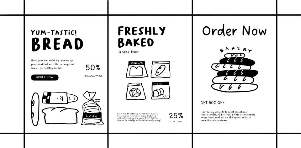 Hand-Drawn Bakery Poster with Bread and Pastry Illustrations Stock Illustration