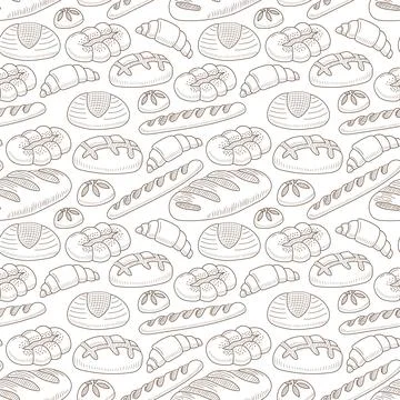Hand drawn bakery seamless pattern on white background for menu design or bakery Illustrazione stock