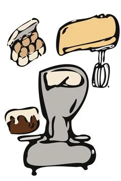 Hand Drawn Baking Mixer Tools Set Stock Illustration