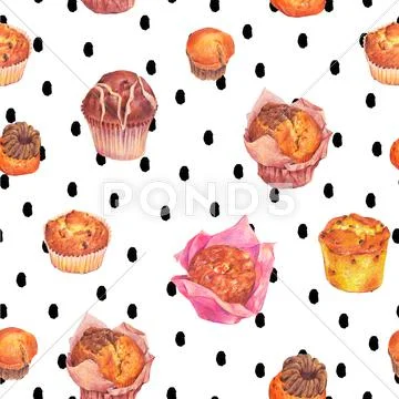 Hand drawn baking muffins seamless pattern Stock Illustration