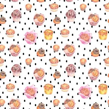 Hand drawn baking muffins seamless pattern Stock Illustration