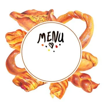 Hand drawn baking round frame isolated on a white background Stock Illustration