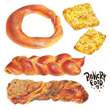 Hand drawn baking set isolated on a white background, sweet bun Stock Illustration