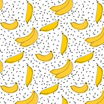 Hand Drawn Banana Pattern Vector Illustration Background. Stock Illustration