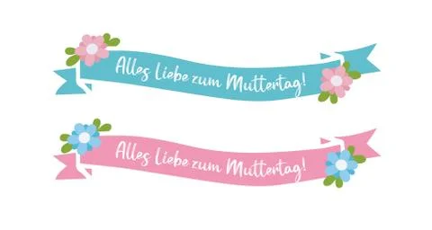 Hand drawn Banner Set with Alles Liebe zum Muttertag quote in German. Translated Stock Illustration