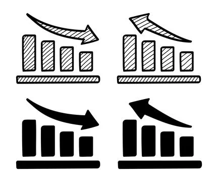 Hand-drawn bar chart with up and down arrows .Vector illustration Stock Illustration