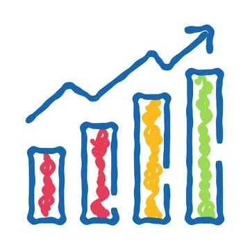 Hand drawn bar chart upward trending arrow Illustration