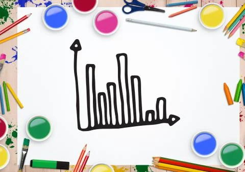 Hand drawn bar graph with water colors and coloring pencil on white background Stock Illustration