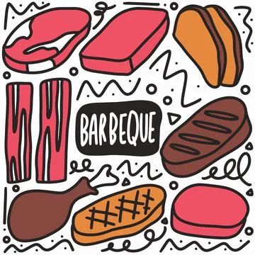 Hand drawn barbeque dish doodle set Stock Illustration