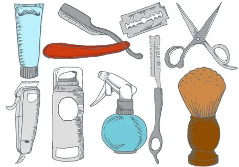 Hand Drawn Barber Shop Elements Stock Illustration