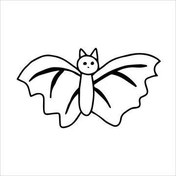 Hand-drawn bat in a primitive children's style, isolated on a white backgroun Stock Illustration