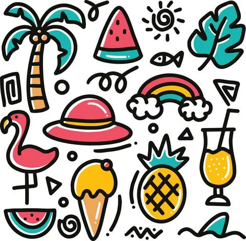 Hand drawn beach doodle Stock Illustration