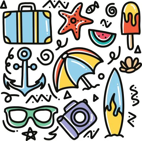 Hand drawn beach doodle Stock Illustration