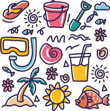 Hand drawn beach doodle Stock Illustration