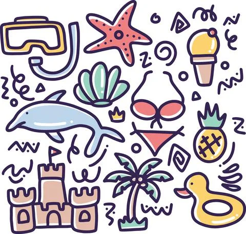 Hand drawn beach doodle Stock Illustration
