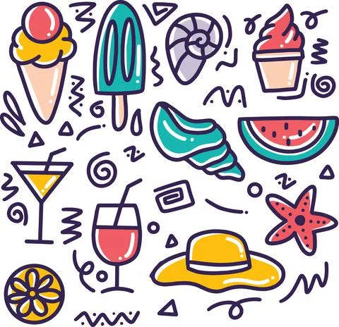 Hand drawn beach doodle Stock Illustration