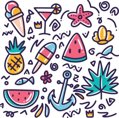 Hand drawn beach doodle Stock Illustration