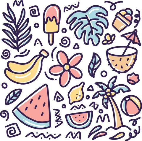 Hand drawn beach doodle Stock Illustration