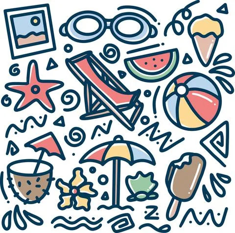 Hand drawn beach doodle Stock Illustration