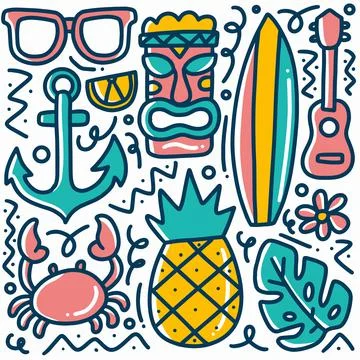 Hand drawn beach doodle Stock Illustration