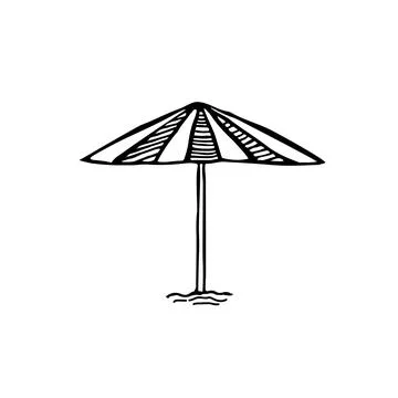 A hand-drawn beach umbrella icon. Vector illustration. Illustrazione stock