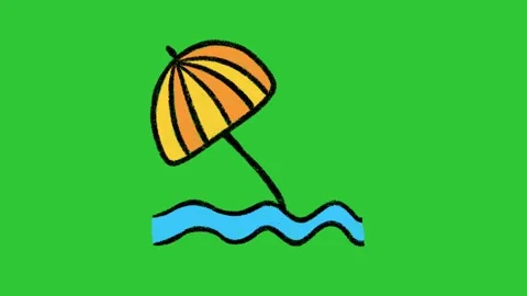 Hand-Drawn Beach Umbrella Summer Animation on Green Screen | 2D Vector Vacation  Stockbeeldmateriaal 332615032