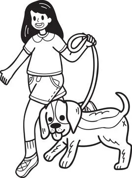 Hand Drawn Beagle Dog walking with owner illustration in doodle style Stock Illustration
