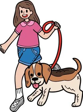 Hand Drawn Beagle Dog walking with owner illustration in doodle style Stock Illustration