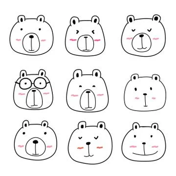 Hand Drawn Bear Cute Characters Set. Stock Illustration