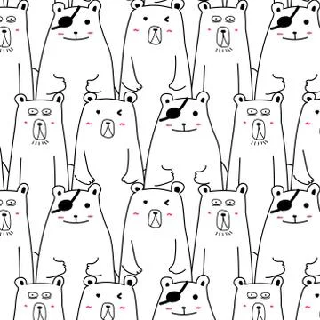 Hand Drawn Bear Vector Pattern. Doodle art. Stock Illustration