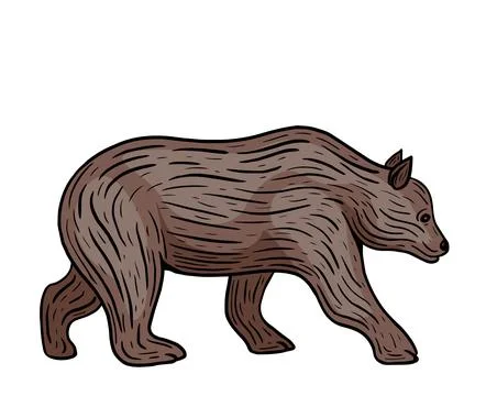 Hand drawn bear walking colored isolated vector Stock Illustration