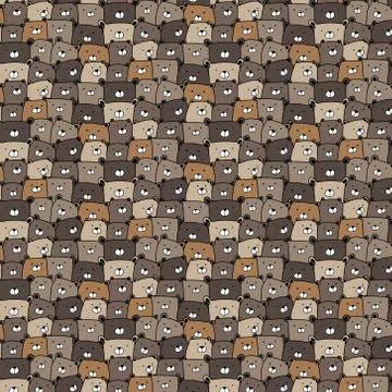 Hand Drawn Bears Vector Pattern Background. Fun Doodle. Handmade Vector Stock Illustration
