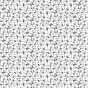 Hand Drawn Bears Vector Pattern Background. Fun Doodle. Handmade Vector Stock Illustration
