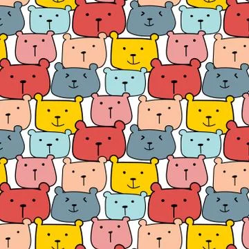 Hand Drawn Bears Vector Pattern Background. Fun Doodle. Stock Illustration