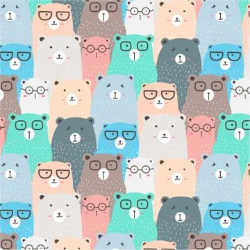 Hand Drawn Bears Vector Pattern Background. Fun Doodle. Illustrazione stock