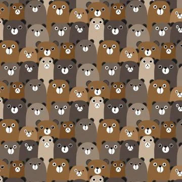 Hand Drawn Bears Vector Pattern Background. Fun Doodle. Stock Illustration