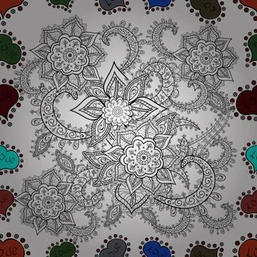 Hand drawn. Beautiful fabric pattern. Doodle flowers and branches, herbs and flo Illustrazione stock