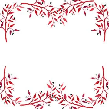 Hand drawn beautiful frame pattern set in watercolor style branches with berr Stock-Illustration