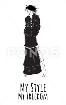 Hand drawn beautiful young woman. Stylish girl. Fashion woman sketch. Fashion Stock Illustration