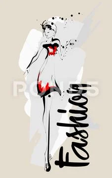 Hand drawn beautiful young woman. Stylish girl. Fashion woman sketch. Fashion Stock Illustration