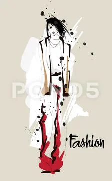 Hand drawn beautiful young woman. Stylish girl. Fashion woman sketch. Fashion Stock Illustration