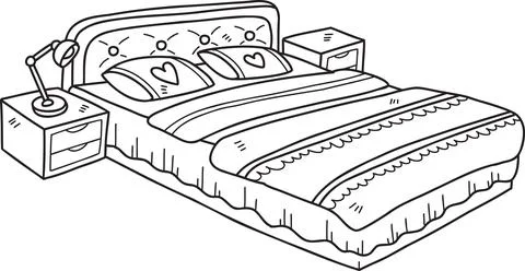 Hand Drawn bed and lamp interior room illustration Illustrazione stock