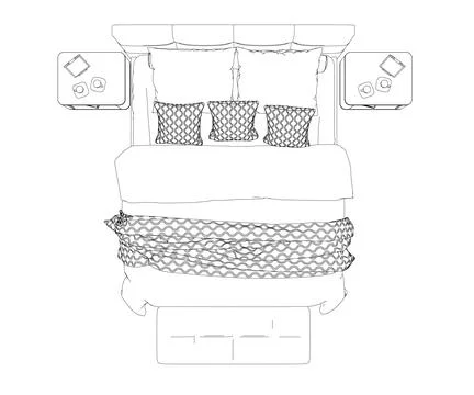 Hand drawn bed icon in vector. Outline of a sleeping bed with an unmade blank Stock Illustration
