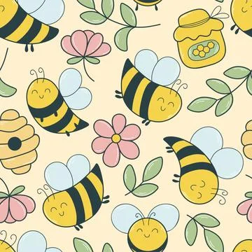 Hand drawn bee seamless pattern イラスト素材