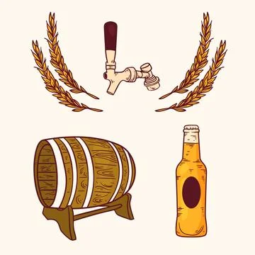 Hand drawn beer drawing elements 스톡 일러스트
